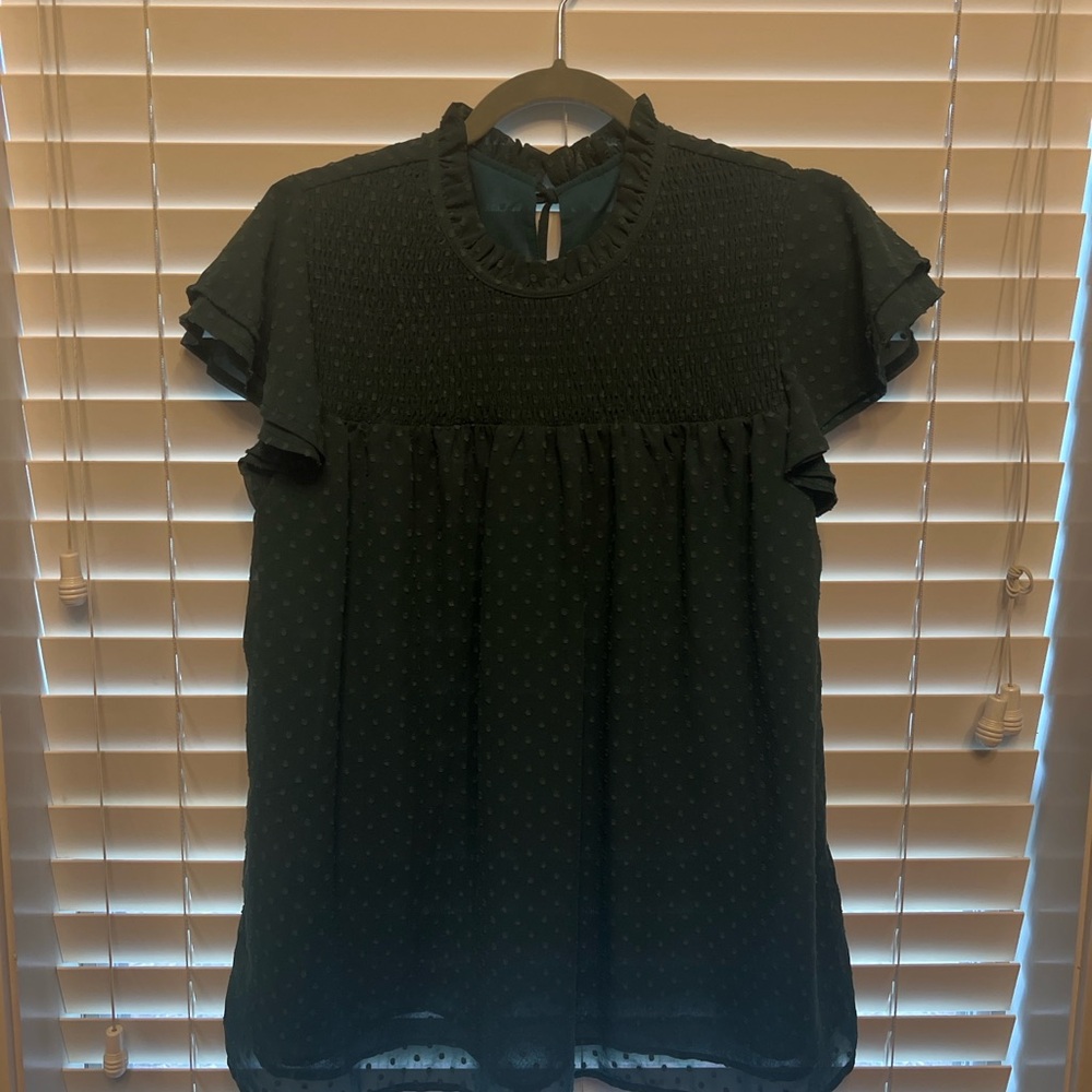 Dark Green Smocked Blouse